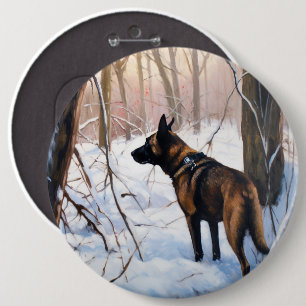 Macaron Rond 15,2 Cm Le Malinois Belge Laisser Neige Noël