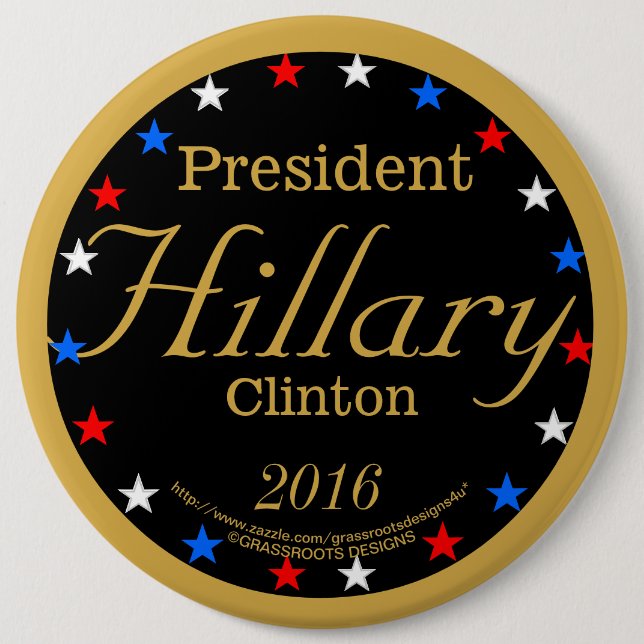 Macaron Rond 15,2 Cm Le Président Hillary Clinton 2016 (Devant)