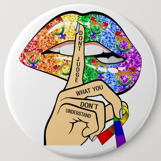 Macaron Rond 15,2 Cm Lèvres arc-en-ciel LGBT (Devant)
