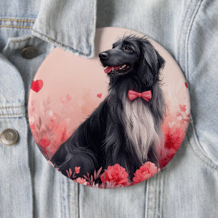 Macaron Rond 15,2 Cm Lévrier Afghan avec des Roses - Saint-Valentin 