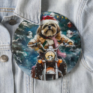 Macaron Rond 15,2 Cm Lhasa Apso Chien à cheval Moto Noël