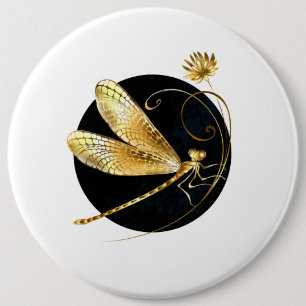 Macaron Rond 15,2 Cm libellule d'or en cercle noir