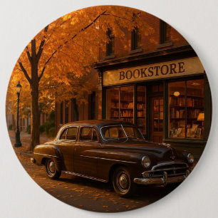 Macaron Rond 15,2 Cm Librairie Automne/Automne vintage et voiture