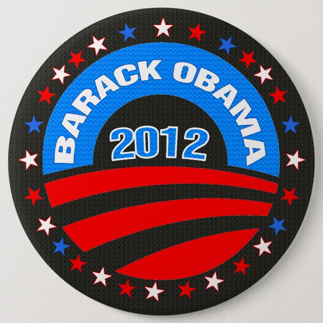 Macaron Rond 15,2 Cm Logo Barack Obama 2012 Arrière - plan noir (Devant)