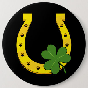 Macaron Rond 15,2 Cm Lucky Golden Horseshoe avec Shamrock sur noir