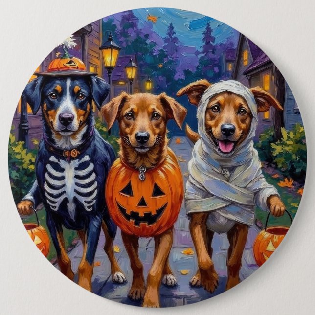 Macaron Rond 15,2 Cm Lundehund norvégien Halloween Trick-or-Treating (Devant)