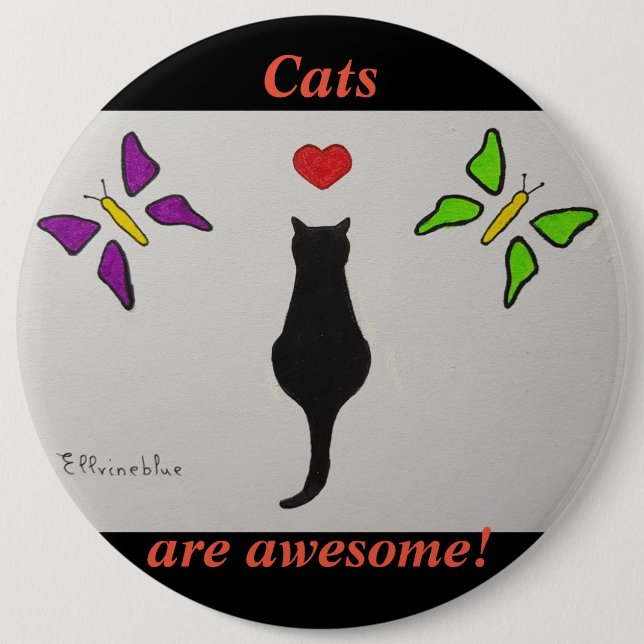 Macaron Rond 15,2 Cm Magnifique dessin de chat noir, coeur rouge, papil (Devant)