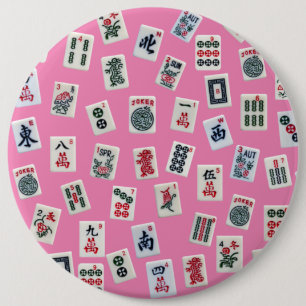 Macaron Rond 15,2 Cm MahJong carreaux symboles sur rose