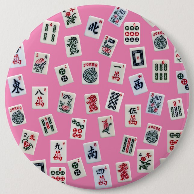 Macaron Rond 15,2 Cm MahJong carreaux symboles sur rose (Devant)