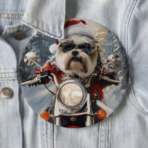Macaron Rond 15,2 Cm Malti Tzu Chien équitation Moto Noël
