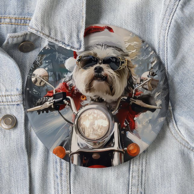Macaron Rond 15,2 Cm Malti Tzu Chien équitation Moto Noël (En situation)