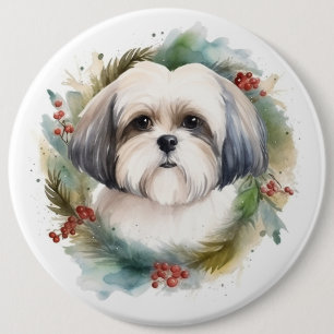 Macaron Rond 15,2 Cm Malti Tzu Christmas Wreath Festive Pup