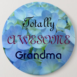 Macaron Rond 15,2 Cm Mémé totalement géniale boutons Hydrangeas Bleus