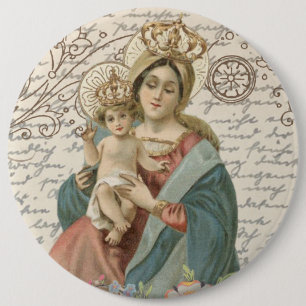 Macaron Rond 15,2 Cm Mère bénie Mary Jésus de Vierge couronnée par cru
