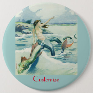 Macaron Rond 15,2 Cm Mermaid Riding Serpent de mer Thunder_Cove