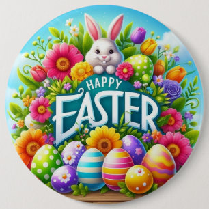 Macaron Rond 15,2 Cm Mignonne lapin de printemps/Pâques avec oeuf