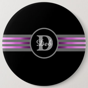 Macaron Rond 15,2 Cm Monogramme Cercle Silhouette Gris et Noir