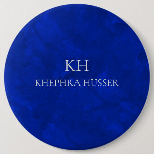Macaron Rond 15,2 Cm Monogramme d'aquarelle bleu riche