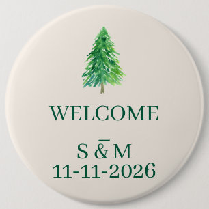 Macaron Rond 15,2 Cm Monogramme de Noël Élégant Arbre de la Forêt Bienv