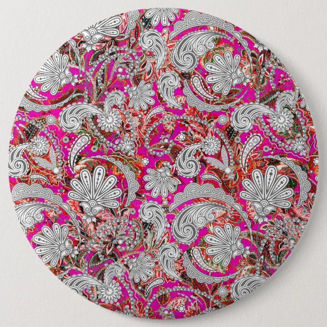 Macaron Rond 15,2 Cm Motif paisley blanc rose (Devant)