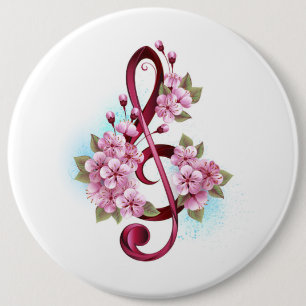 Macaron Rond 15,2 Cm Musical treble clef notes with sakura flowers