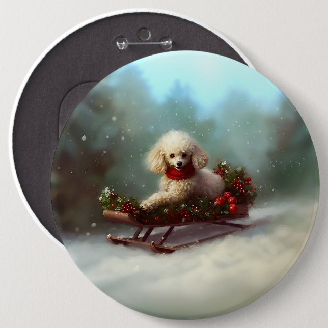 Macaron Rond 15,2 Cm Neige de Noël caniche hiver (Devant & derrière)