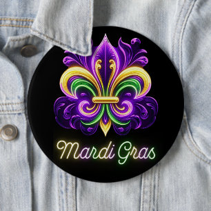 Macaron Rond 15,2 Cm Neon Mardi Gras Fleur de lis coloré