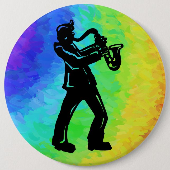 Macaron Rond 15,2 Cm New York Boogie Nuits Saxophone Rainbow (Devant)