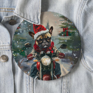 Macaron Rond 15,2 Cm Noël Bulldog Français à moto