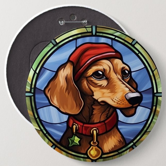 Macaron Rond 15,2 Cm Noël en verre teint Dachshund (Devant & derrière)