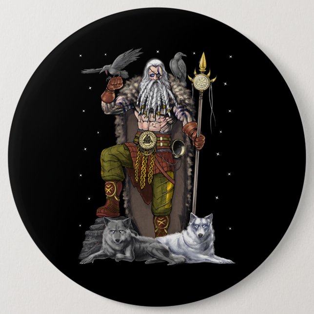 Macaron Rond 15,2 Cm Norse Viking Dieu Odin (Devant)