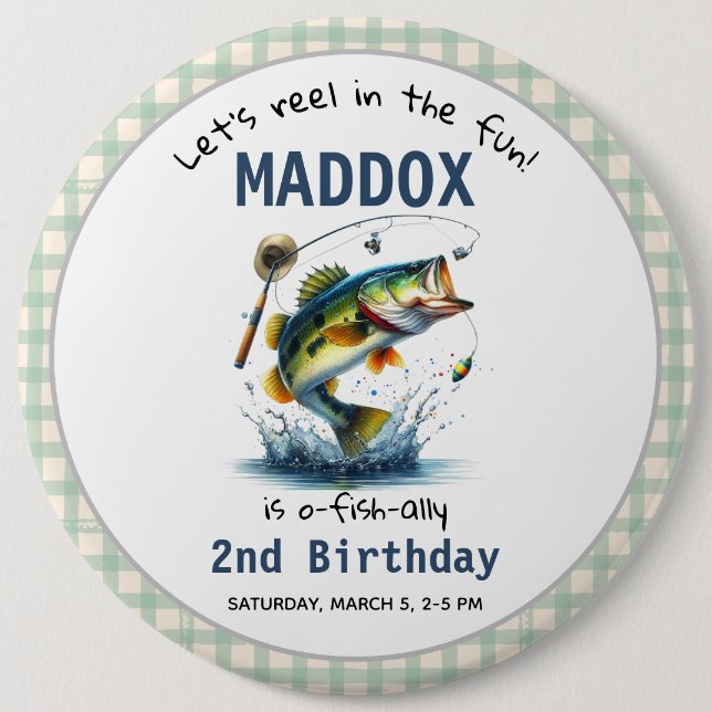 Macaron Rond 15,2 Cm O-Fish-Ally Deux pêcheurs 2e anniversaire (Devant)
