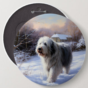 Macaron Rond 15,2 Cm Old English Sheepdog Laisser neiger Noël
