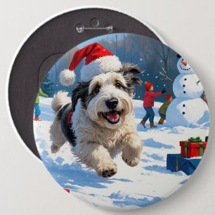 Macaron Rond 15,2 Cm Old English Sheepdog Running in Snow Christmas Cas