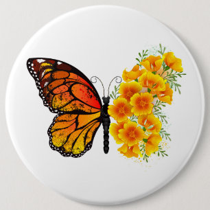 Macaron Rond 15,2 Cm Papillon Fleur avec Pavot de Californie Jaune