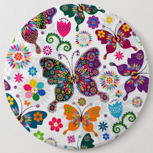 Macaron Rond 15,2 Cm Papillons et fleurs colorés rétro Motif