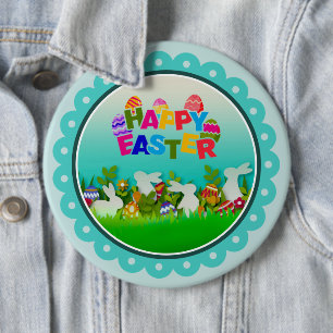 Macaron Rond 15,2 Cm Pâques Joyeux Coloré – Lapin et Œufs Mignons