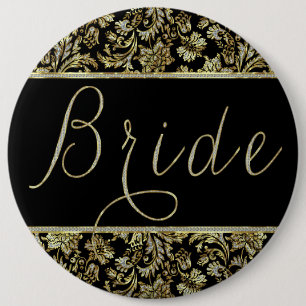 Macaron Rond 15,2 Cm Parties scintillant noire, or et faux Damas Texte