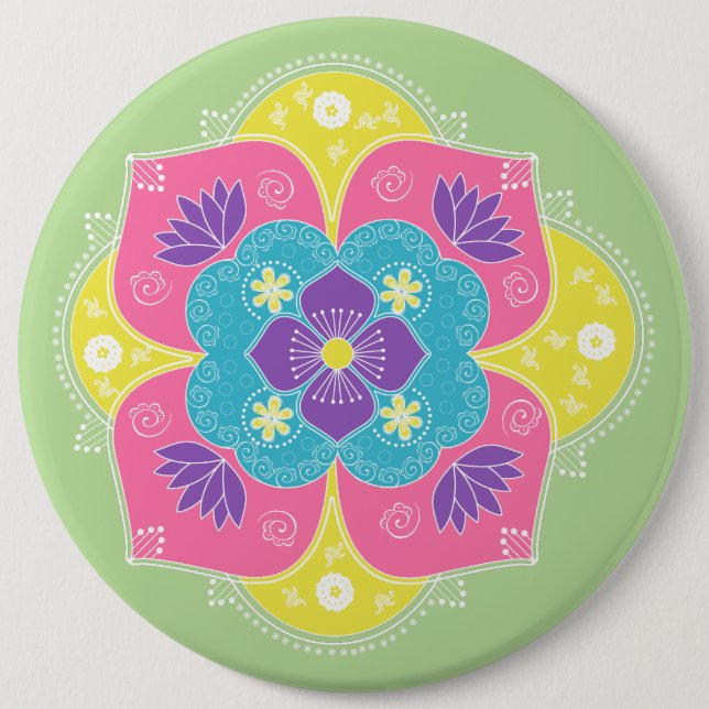 Macaron Rond 15,2 Cm Pastel Lumineux Lotus Rangoli (Devant)