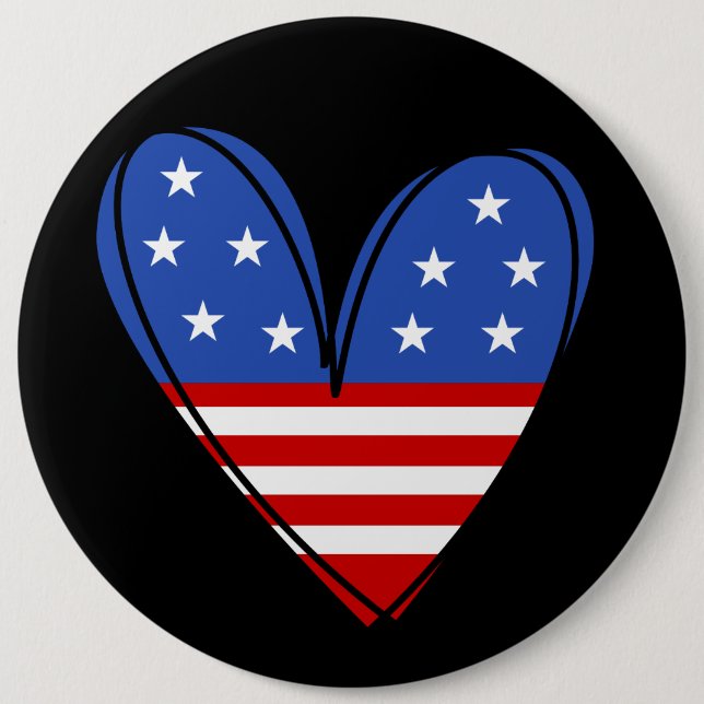 Macaron Rond 15,2 Cm Patriotique USA Love Heart (Devant)