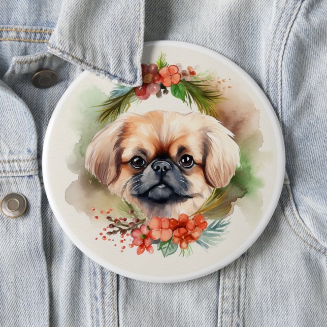 Macaron Rond 15,2 Cm Pekingese Christmas Wreath Festive Pup (En situation)