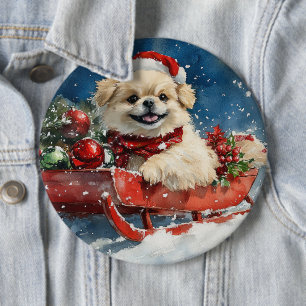 Macaron Rond 15,2 Cm Pékinois en traîneau Laissez-le neiger Noël