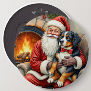 Macaron Rond 15,2 Cm Père Noël tenant un chien de montagne bernois de N
