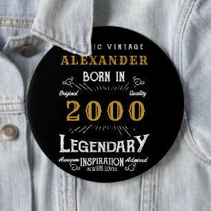 Macaron Rond 15,2 Cm Personnalisé 21e anniversaire Né 2000 Vintage Noir