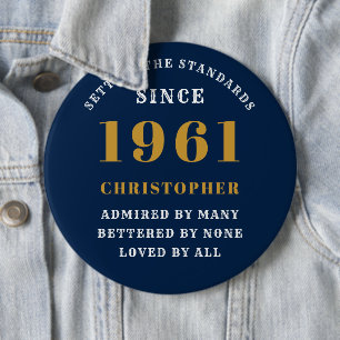 Macaron Rond 15,2 Cm Personnalisé 60e anniversaire 1961 Elégant Blue Go