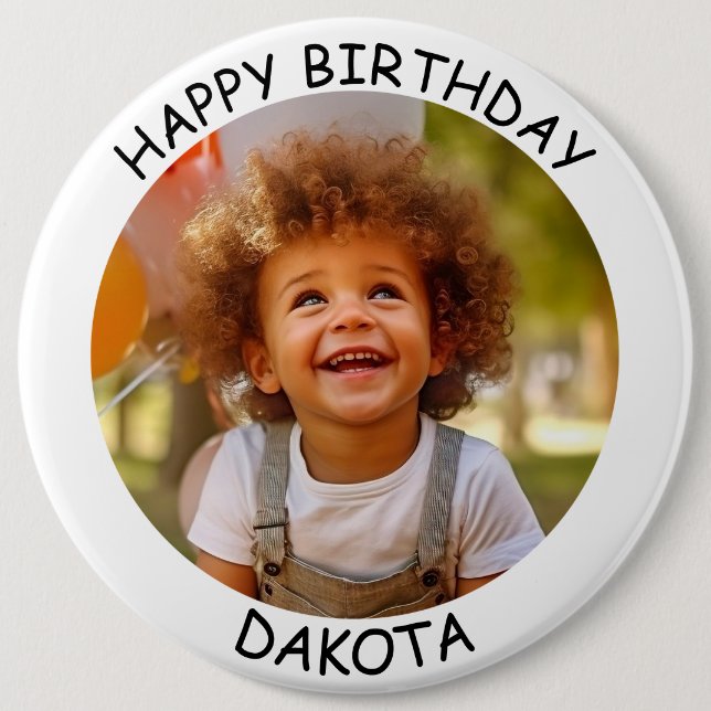 Macaron Rond 15,2 Cm Photo personnalisable et nom Bouton Anniversaire (Devant)