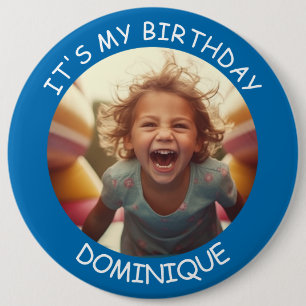 Macaron Rond 15,2 Cm Photo personnalisable et nom Bouton Anniversaire