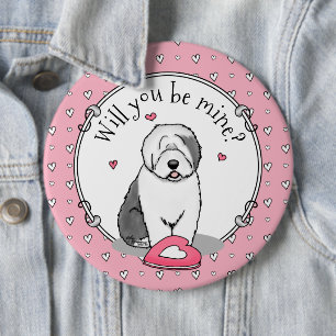 Macaron Rond 15,2 Cm Pink Valentine Old English Chien à chiens gris 1 F