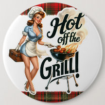 Pinup Lady Pinback Pins Vintages Hot Off Grill