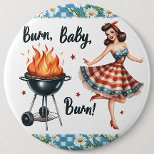 Pinup Lady Vintage Pinback Pins BBQ Grille